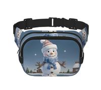 Cute Snowman Square Double-Layer Waist Bag Mini Adjustable Waist Belt Bag Exercise Running Travel Hiking, Black, One Size