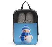 Cute Snowman Wearing Blue Hat Shoe Bag for Travel Daily Use Anti-dust Storage Carrier Golf Shoe Pouch
