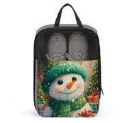 Cute Snowman Wearing Green Hat Scarf Shoe Bag for Travel Daily Use Anti-dust Storage Carrier Golf Shoe Pouch