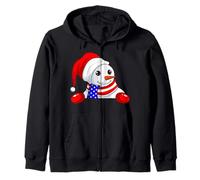 Cute Snowman Wearing Santa Hat American Flag Scarf Christmas Zip Hoodie