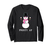 Cute Snowman with Wine Frosty AF Holiday Long Sleeve T-Shirt