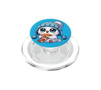 Cute Snowy Owl Pizza Fan Cartoon Design PopSockets PopGrip for MagSafe