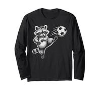 Cute Soccer Ball Raccoon Kick Ball Win Girls Coach Kids Long Sleeve T-Shirt