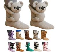 Cute Socks, Cozy Knitted 3D Animal Design Winter Socks, Fun Christmas Stocking Stuffers Gifts for Women Men (Koala)