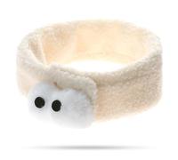 Cute Soft Microfiber Headband for Women - Plush Fluffy Big-Eyed Design Headband Adjustable Velcro Hair Wrap for Spa Makeup Skincare Face Wash Relaxation (White,1 Count (Pack of 1))