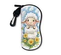 Cute Soft Sheep Glasses Case, Adorable Cartoon Lamb Design with Zipper Hook, Portable Storage for Travel, white, 3x7 Inch