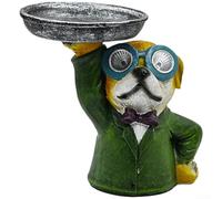 Cute Solar Powered Dog Tray Resin Decorative Garden Light with Open Storage and Smart Light Sensor for Outdoor and Indoor Use