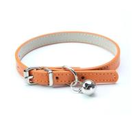 Cute Solid Color Leather Cat Safety Collar Necklace With Bell For Pug Chihuahua Yorkshire Terrier,Orange,XS