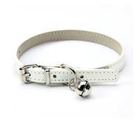 Cute Solid Color Leather Cat Safety Collar Necklace With Bell For Pug Chihuahua Yorkshire Terrier,White,XS