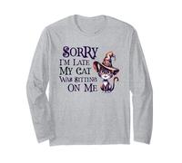 Cute Sorry I'm Late My Cat Witch Sitting ON ME Spooky Mom Long Sleeve T-Shirt