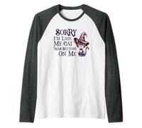 Cute Sorry I'm Late My Cat Witch Sitting ON ME Spooky Mom Raglan Baseball Tee