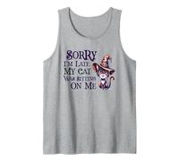 Cute Sorry I'm Late My Cat Witch Sitting ON ME Spooky Mom Tank Top