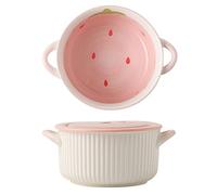 Cute Soup Bowl with Handles and Lid, 900ml Large Ramen Bowl for Instant Noodles Microwave Safe