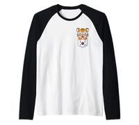 Cute South Korean Tiger Cub in Pocket with Sunglasses Raglan Baseball Tee