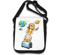 Cute Space Adventure with Flying Bread Slice Shoulder Bag White