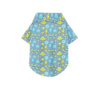 Cute Space Alien Print Ufo rocketing Blue Pattern Summer Dog Shirt Vest Button Up Soft, Lightweight, and Breathable Pet Polo Shirt Puppy Clothes Perfect for Everyday Wear, and Photoshoots 4XL