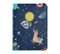 Cute Space Animals Pattern Family Travel Leather Passport Holder Waterproof Money&Card Case for Women Trip Essentials