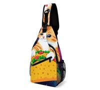 Cute Space Cat Holding A Taco Handy Men Women Daypack Breathable Sling Bag Multiple Pockets Chest Bag For Workout Cycling Walking