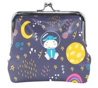 Cute Space Cow Leather Wallet for Women Cute Buckle Kiss Closure Cute Cow Space Navy Classic, Cute Cow Space Navy, Classic