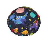Cute Space Dragon and Planet Shower Cap Dual-Layer Design Reusable Waterproof Comfortable Stylish