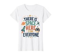 Cute Space Exploration Everyone Belongs Galaxy Quote Value Graphic T-Shirt, Women, White, M