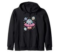 Cute Space Explorer Cats in Colorful Cosmic Journey Zip Hoodie