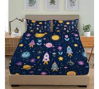 Cute Space Theme Soft Cozy Brushed Microfibre Fitted Sheet Set 4ft Small Double 48x75 inch 30cm Deep Pocket Purple Fitted Bed Sheet Breathable Hypoallergenic Bedding for Boys Girls Room Decor