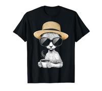 Cute Sphinx Coffee Art Sunglasses Print T-Shirt