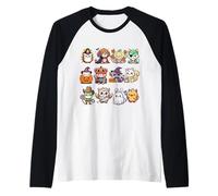Cute Spooky Animals Monsters Fluffle in Halloween Costumes Raglan Baseball Tee