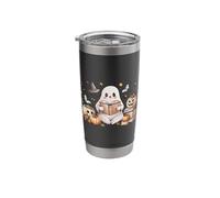 Cute Spooky Ghost Reading A Book Pumpkins Reader Bookworm Stainless Steel Insulated Tumbler