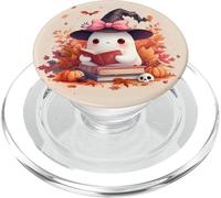 Cute Spooky Ghost Reading Book Fall Pumpkin Bookworm Ghost PopSockets PopGrip for MagSafe