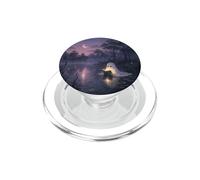 Cute Spooky Ghost Reading Book Purple Lake Crescent Moon PopSockets PopGrip for MagSafe