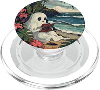 Cute Spooky Ghost Reading Book Summer Tropical Beach PopSockets PopGrip for MagSafe