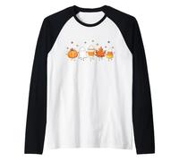Cute Spooky Season Friends Pumpkin Ghost Coffee Fall Vibes Raglan Baseball Tee