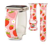 Cute Sport Band Compatible with Apple Watch Band 41mm 40mm 38mm 42mm 46mm, Soft Silicone Replacement Strap for iWatch Series 11 10 9 8 7 6 5 SE, Women Men Stylish Wristband (Strawberries Flowers)