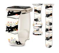 Cute Sport Band Compatible with Apple Watch Band 41mm 40mm 38mm 42mm 46mm, Soft Silicone Replacement Strap for iWatch Series 11 10 9 8 7 6 5 SE, Women Men Stylish Wristband (Black Cat On Book)