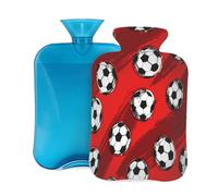 Cute Sport Soccer Balls Red Hot Water Bottle with Cover, 2L Large Capacity Hot Water Bag for Hot Cold Compress, Hand Feet Warmer, Neck Shoulder Pain Relief