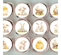 Cute Spring Animals Edible Cupcake Toppers - Adorable Easter Bunny, Lamb & Chick Decorations (PRECUT, 12 x 5cm/2 Inch Discs)