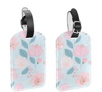 Cute Spring Flower Seamless Pattern Luggage Tags for Suitcase, 2 Pack Leather Baggage Identifier with Privacy Flap and Name ID Label for Women Men Travel
