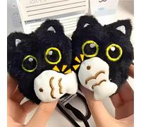 Cute Squeaky Black Cat Keychain Soft Big Eyes Plush Cat Holding Fish Design Backpack Car Phone Charm Keychains Gift