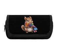 Cute Squire with Rainbow Scarf Cute Double Pencil Case Large Capacity Portable Pen Pouch with Zippered