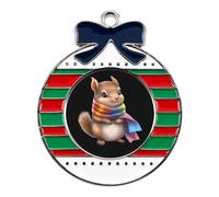 Cute Squire with Rainbow Scarf Funny Christmas Pendant Charms Metal Hanging Xmas Tree Ornament Necklace Jewelry Circular