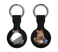 Cute Squire with Rainbow Scarf Funny GPS Cases Holder with Key Chain Ring Protective Cover Compatible with Airtag 1PCS