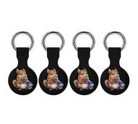 Cute Squire with Rainbow Scarf Funny GPS Cases Holder with Key Chain Ring Protective Cover Compatible with Airtag 4PCS