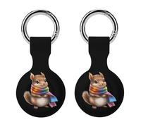 Cute Squire with Rainbow Scarf Funny GPS Cases Holder with Key Chain Ring Protective Cover Compatible with Airtag 2PCS