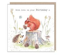 Cute Squirrel and Hedgehog Happy Birthday Card - Paper Shed Illustrated Design