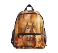 Cute Squirrel Autumn Forest Toddler Backpack for Boys Girls, Mini Travel Backpack with Name Tag Little Kid's Backpacks 3-5 Years