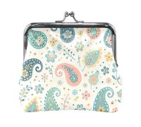 Cute Squirrel Autumn Print Coin Purse Wallet with Clasp, Portable Pouch Change Wallet Organizers, Floral Paisley Blue, One Size, Floral Paisley Blue