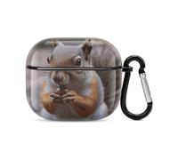 Cute Squirrel Bluetooth Earbuds Case Cover Full Body Shockproof Protection Hard Case Support Wireless Charging with Keychain Personalized Gift for AirPods 3