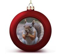 Cute Squirrel Christmas Ball Ornaments - 3 Inch Red Shatterproof Xmas Tree Hanging Decor with Lanyard, Holiday Wedding Party Decoration Keepsake Gifts